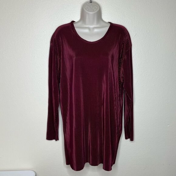 Vintage Maxima Burgundy Accordion Pleat Round Neck Long Sleeve Tunic Women Med - Picture 10 of 10
